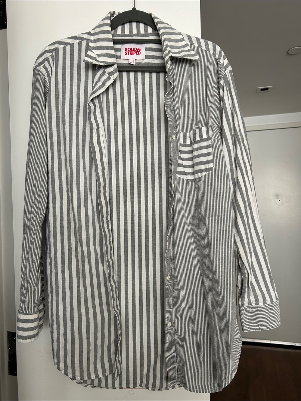 SOLID & STRIPED Gray and White Oxford Tunic Shirt